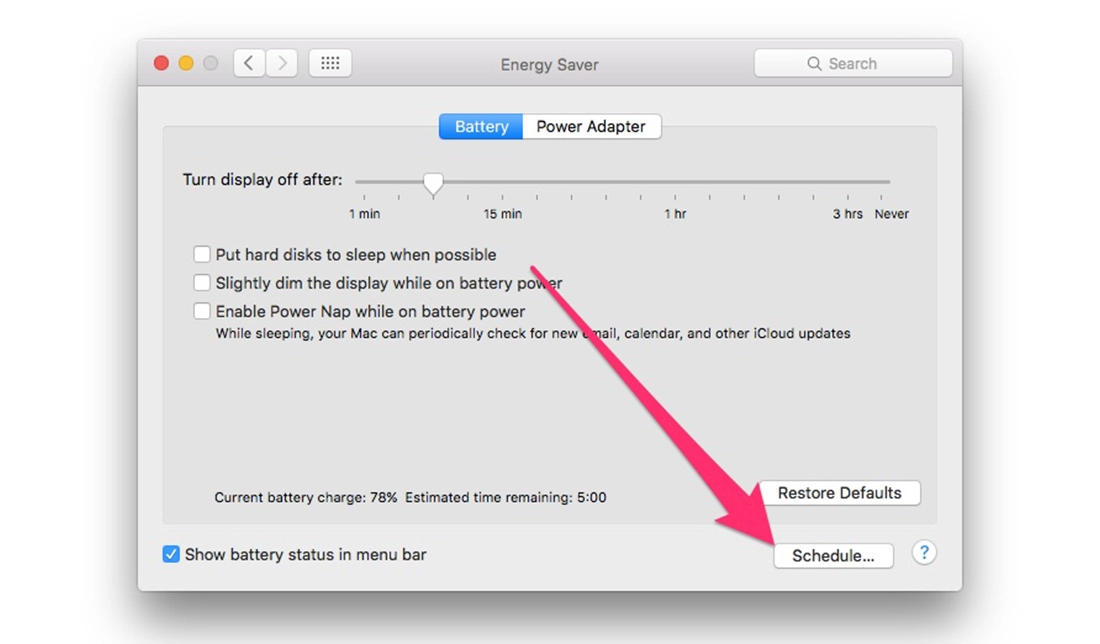 آموزش وارد شدن به بخش Schedule در قسمت باتری در سیستمعامل مک