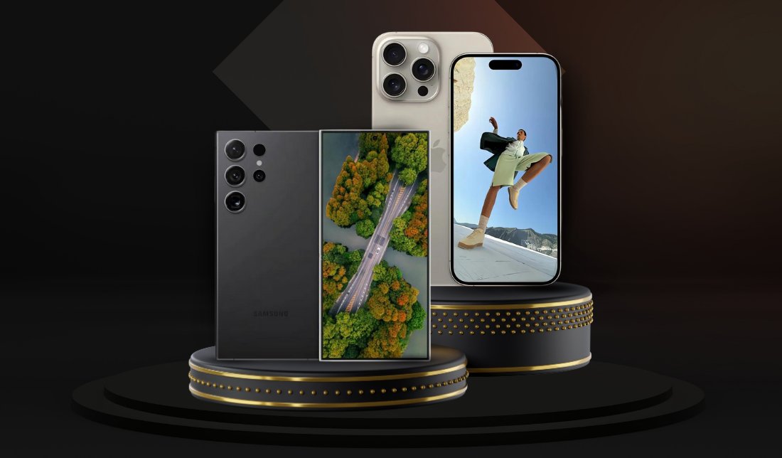 نمایش کیفیت نمایشگر گوشی گلکسی S24 اولترا و آیفون 15 پرومکس