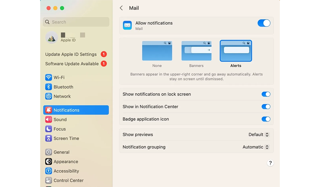 آموزش کار با تنظیمات بخش نوتیفیکیشنها در سیستمعامل مک