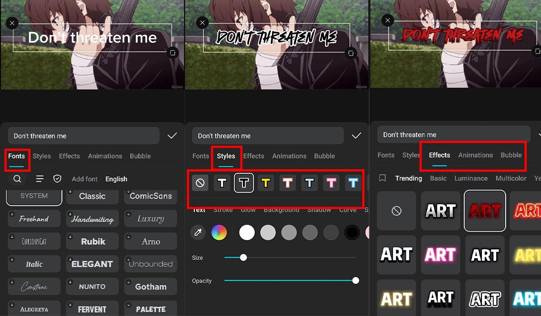 آموزش افزودن متن و ادیت آن در برنامه کپ کات