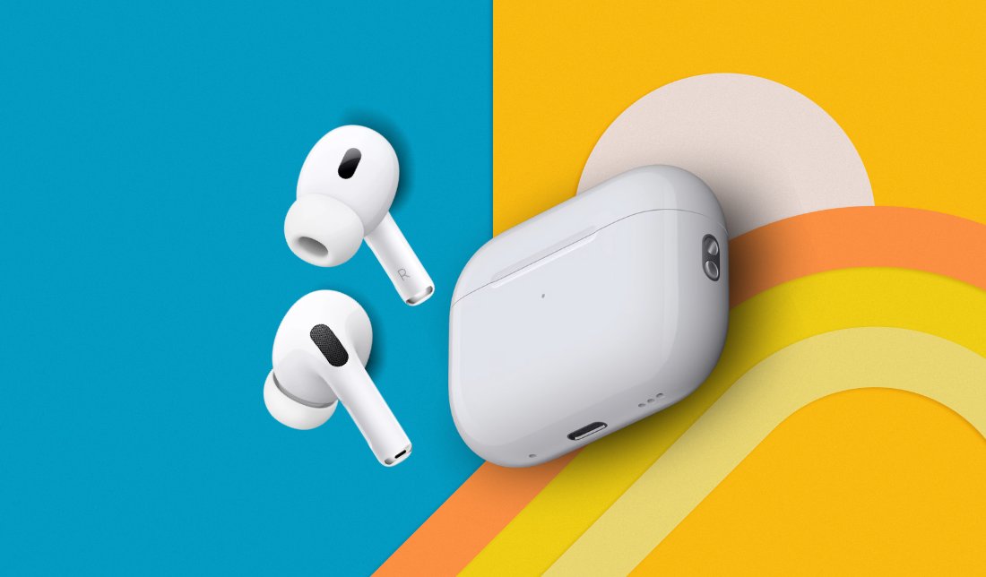 نمای نزدیک ایرپاد پرو 2 (2022)  به همراه ایربادها در رنگ سفید