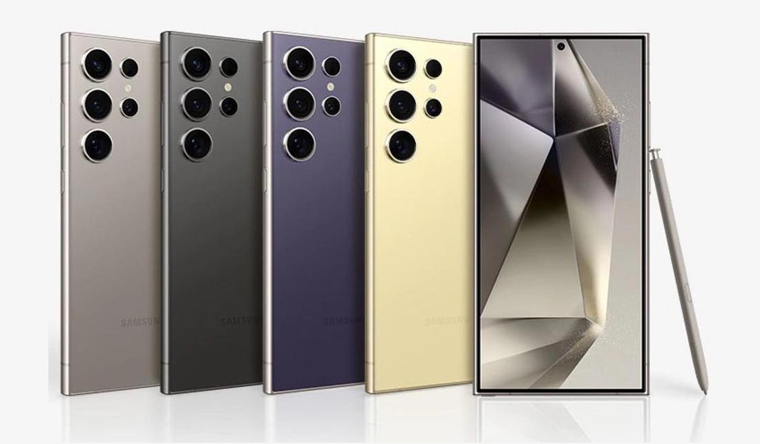 رنگبندی کامل گوشی گلکسی s24 اولترا از نمای پشت و نزدیک در کنار هم