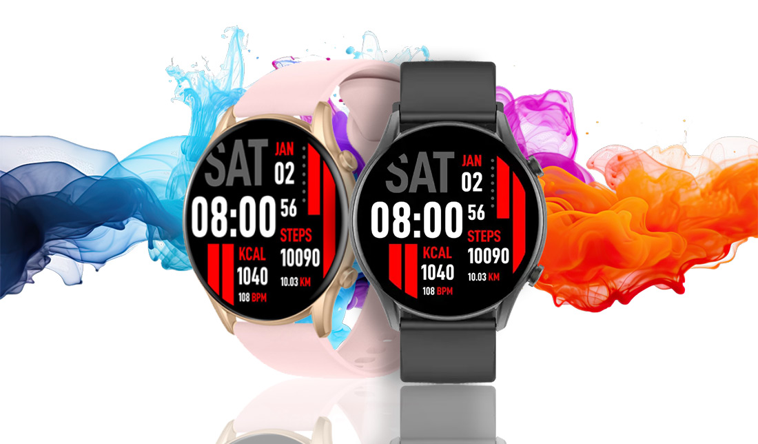 نمایش ساعت هوشمند Kieslect Kr در دو رنگ صورتی و مشکی