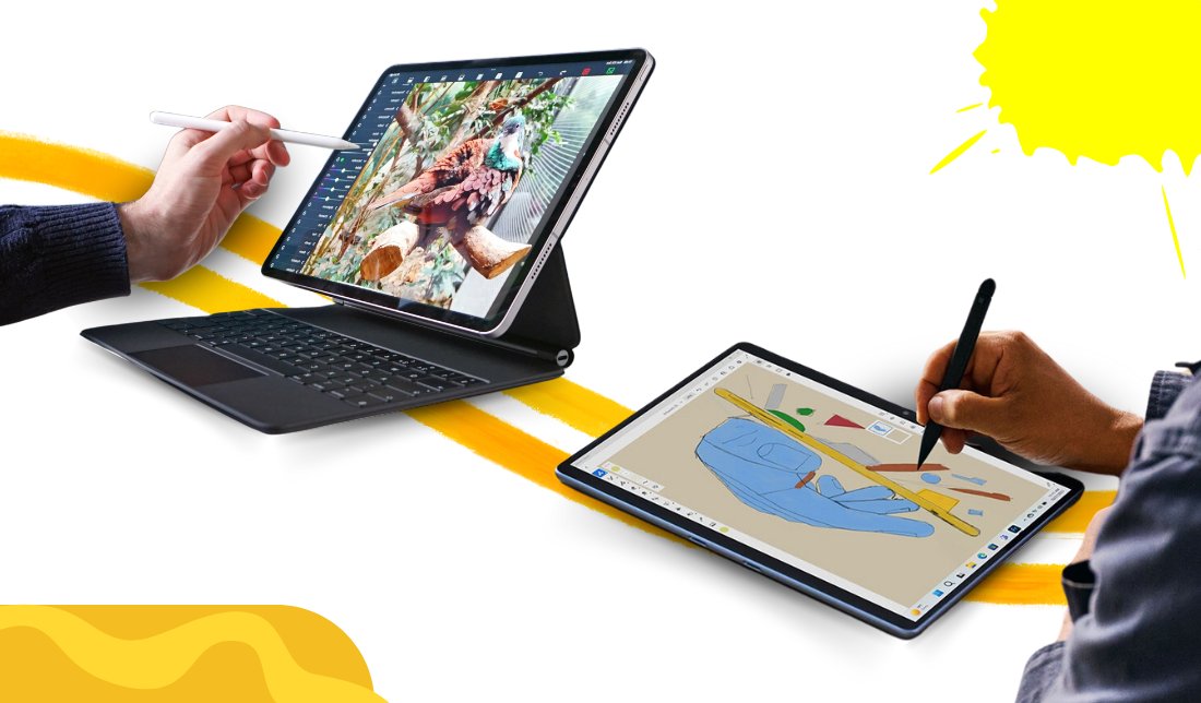 مقایسه کیفیت نمایشگر سرفیس پرو 9 و آیپد پرو 2022 در کنار هم در برنامه‌های گرافیکی