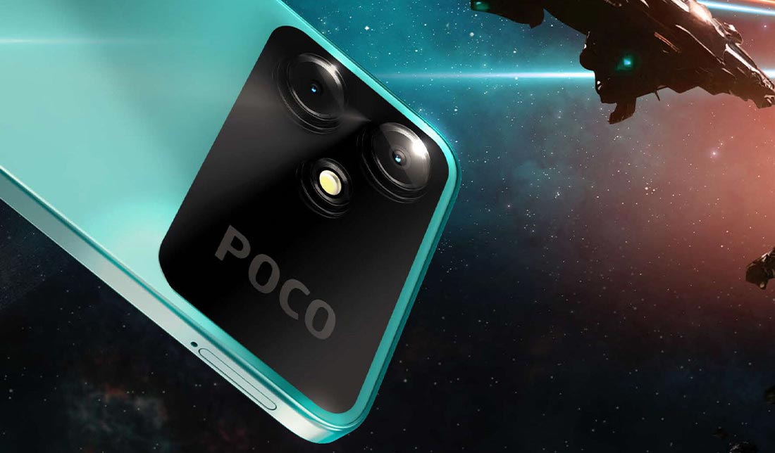 نمای بسیار نزدیک گوشی Poco M6 Pro در رنگ آبی