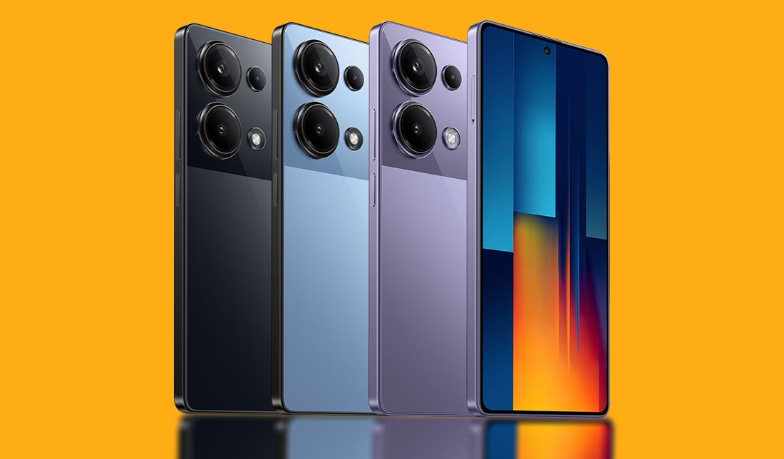 نمایش رنگبندی گوشی پوکو m6 پرو از نمای پشت و نزدیک در کنار هم