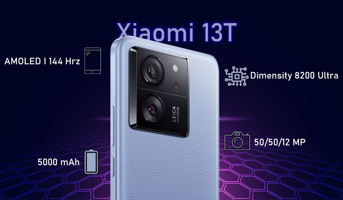 نمایش گوشی شیائومی 13T از نمای نزدیک به همراه نمایش اطلاعات شاخص گوشی