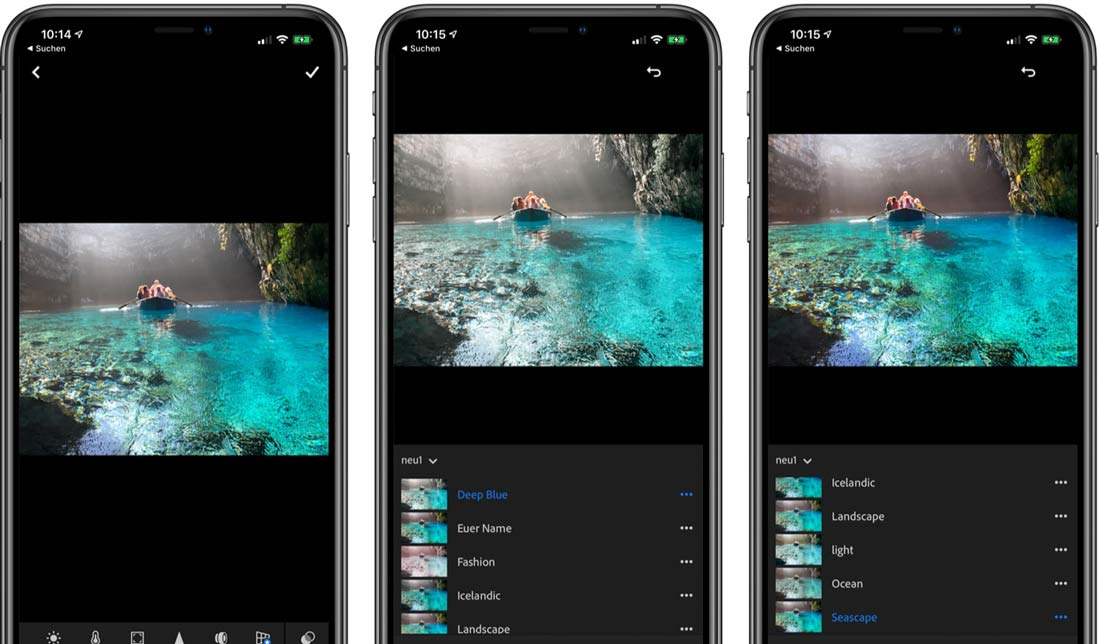 تصویر از محیط برنامه Adobe Lightroom در ایفون 