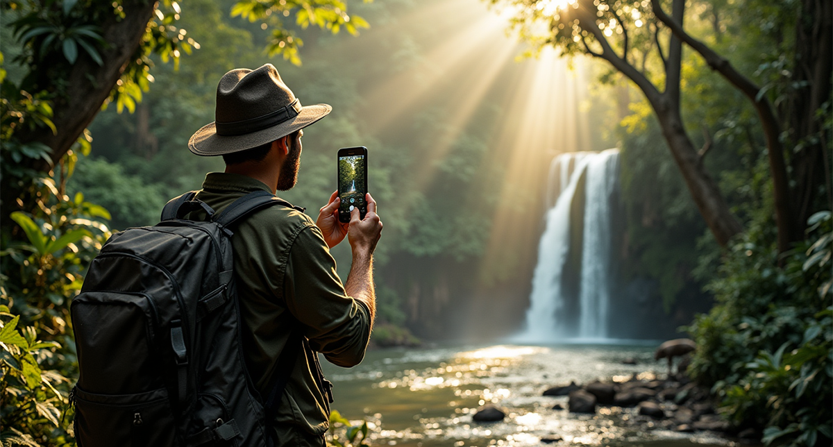 نمایش یک شخص در حال عکاسی در طبیعت با گوشی پرچمدار سامسونگ