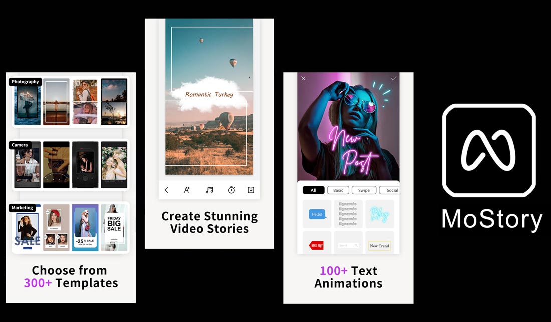 نمای محیط کار برنامه Mostory (برنامه ساخت ریلز در اینستاگرام) 