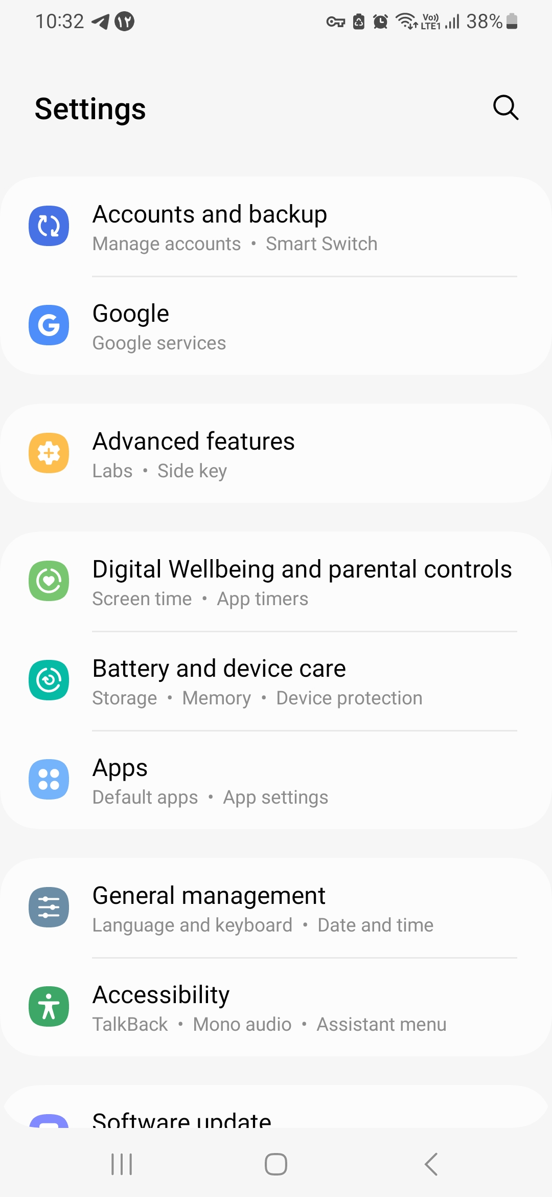 صفحه تنظیمات در سامسونگ گلکسی