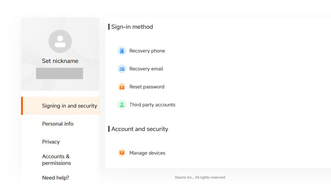 اسکرین‌شات محیط کاربری اکانت شیائومی در سایت رسمی شیائومی