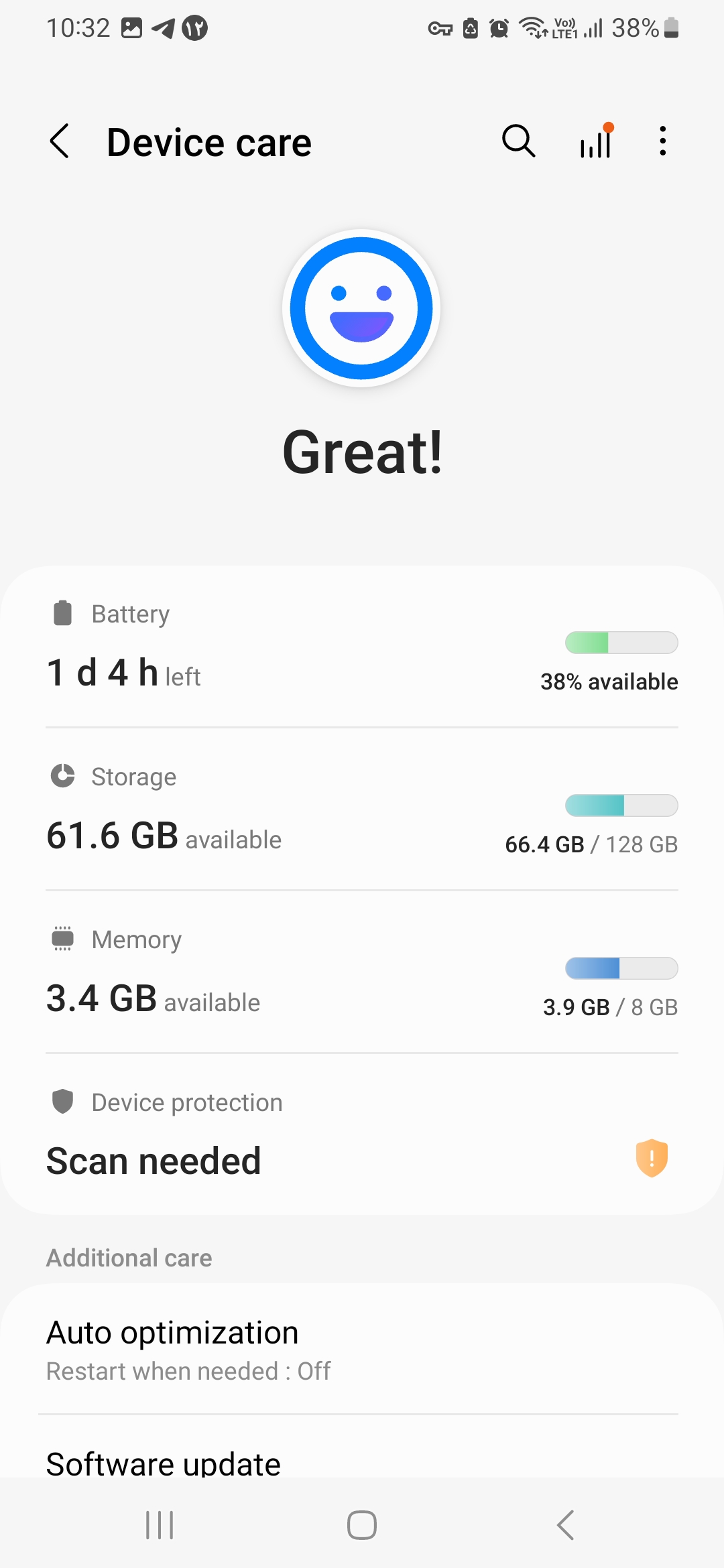 تصویر صفحه Battery and device care در سامسونگ گلکسی