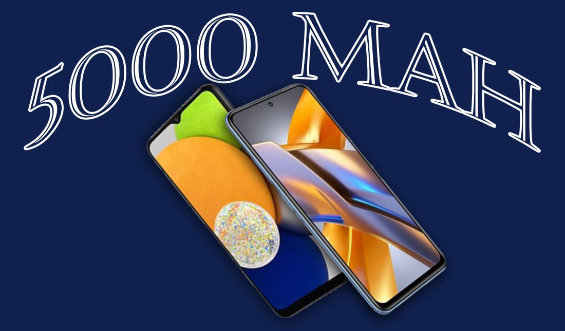 نمایش دو گوشی شیائومی پوکو M5s و گلکسی A14 در کنار هم در کنار نمایش ظرفیت باتری