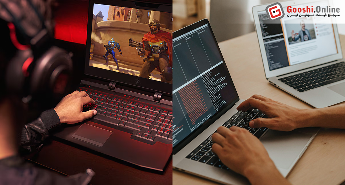 نمایش دو شخص که یکی در حال بازی کردن و دیگری درحال برنامهنویسی با لپتاپ است