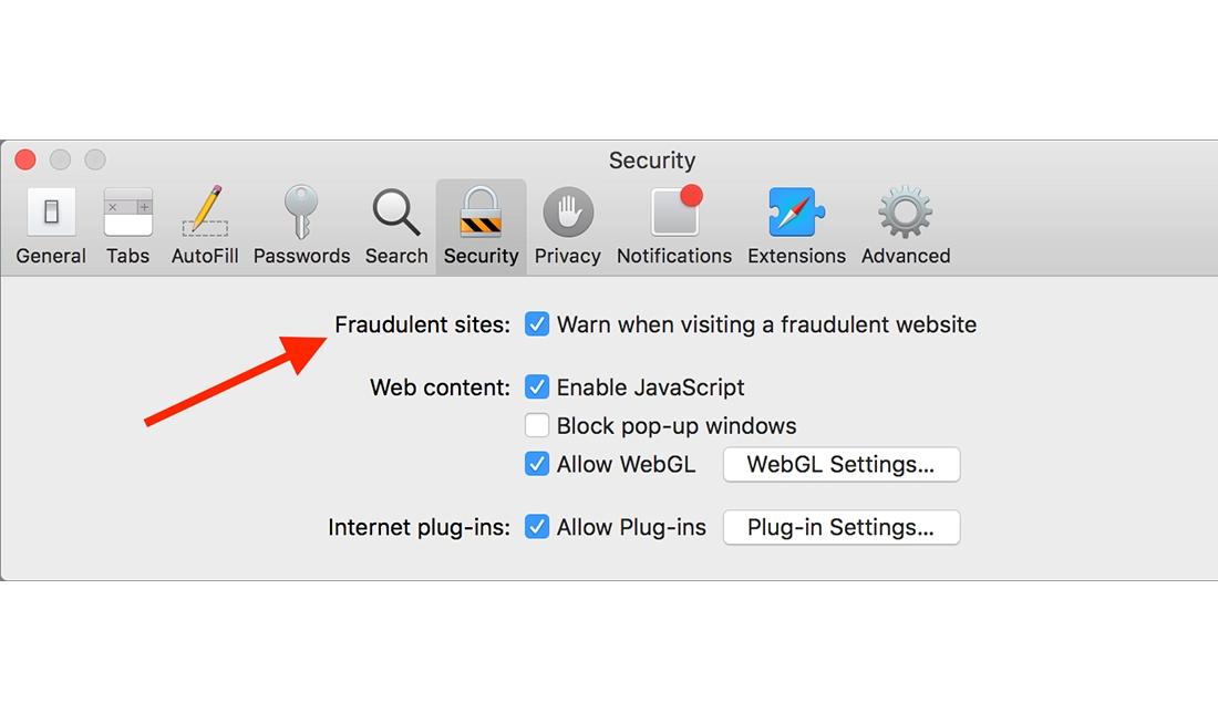 آموزش فعال کردن گزینه Warn when visiting a fraudulent website در سیستمعامل مک
