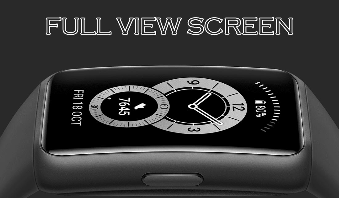 نمایش صفحه مچ‌بند هوشمند هواوی Band 6 از نمای بسیار نزدیک در رنگ مشکی