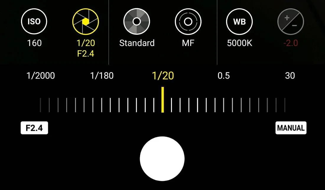 نمایش تنظیم دریچه دیافراگم در دوربین گوشی سامسونگ در بخش فیلم‌برداری