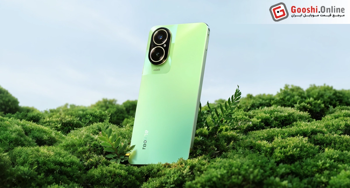 نمایش گوشی ریلمی C67 در رنگ سبز از نمای پنل پشتی