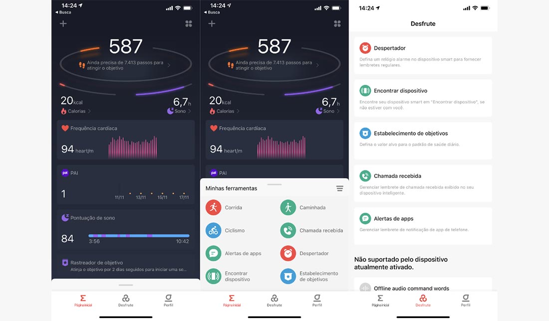 نمای کلی از اپلیکیشن zepp