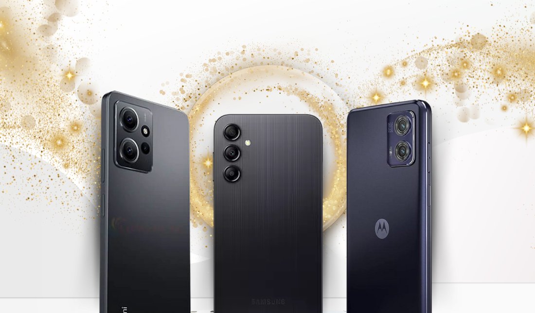 نمای پشتی گوشی‌های موبایل ردمی نوت 12 4G، گلکسی a14 و موتورولا g73  در رنگ مشکی