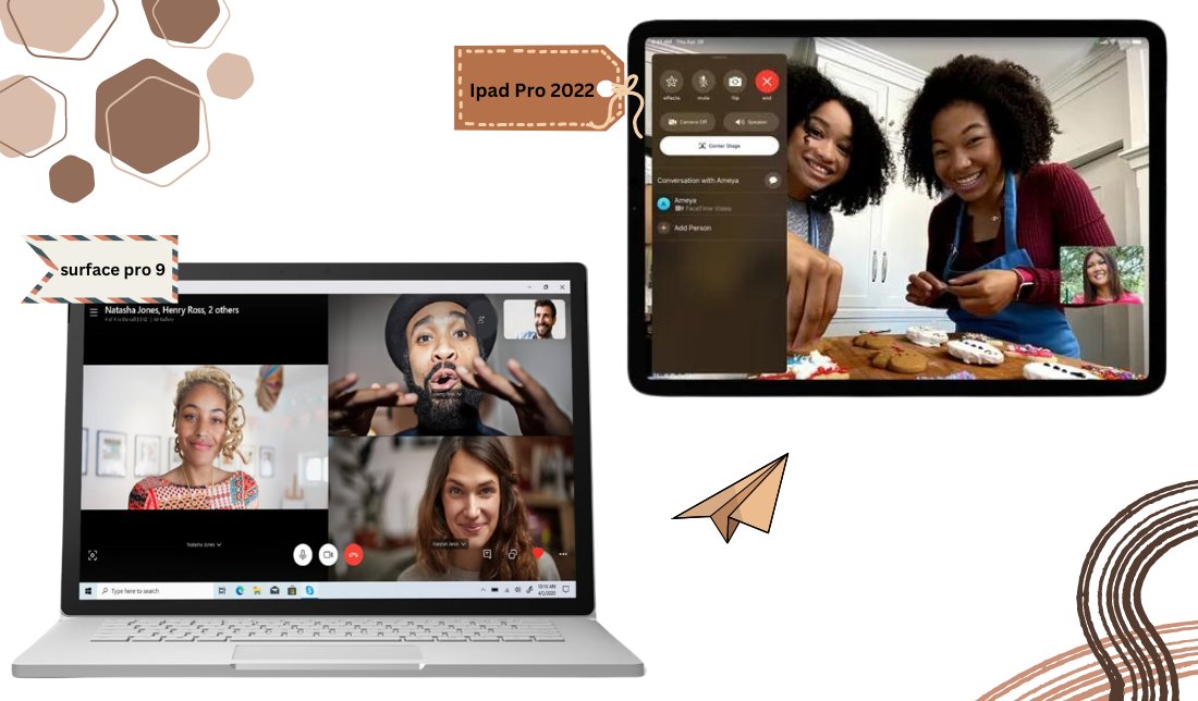 مقایسه کیفیت دوربین سرفیس پرو 9 و آیپد پرو 2022 در تماس تصویری در کنار هم