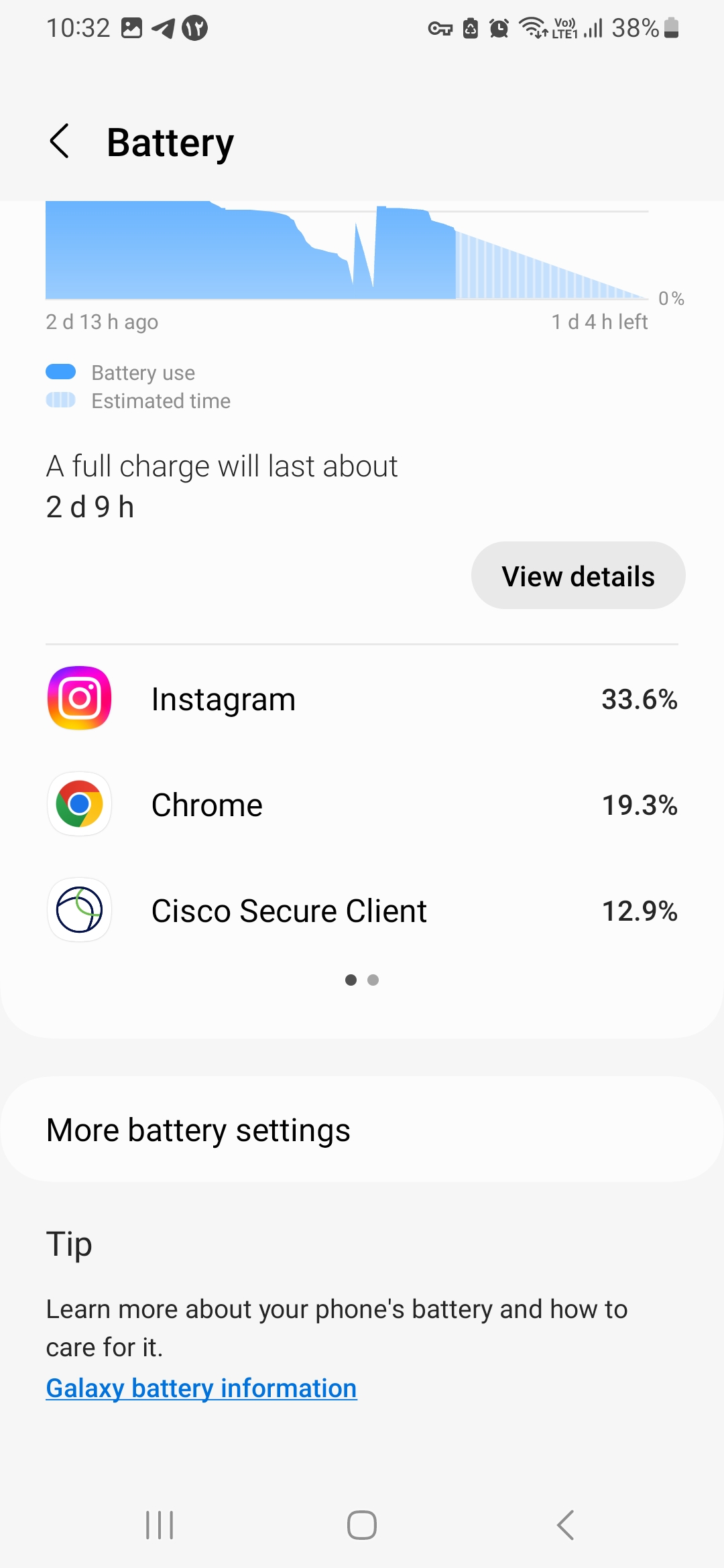 تصویر صفحه Battery در سامسونگ گلکسی
