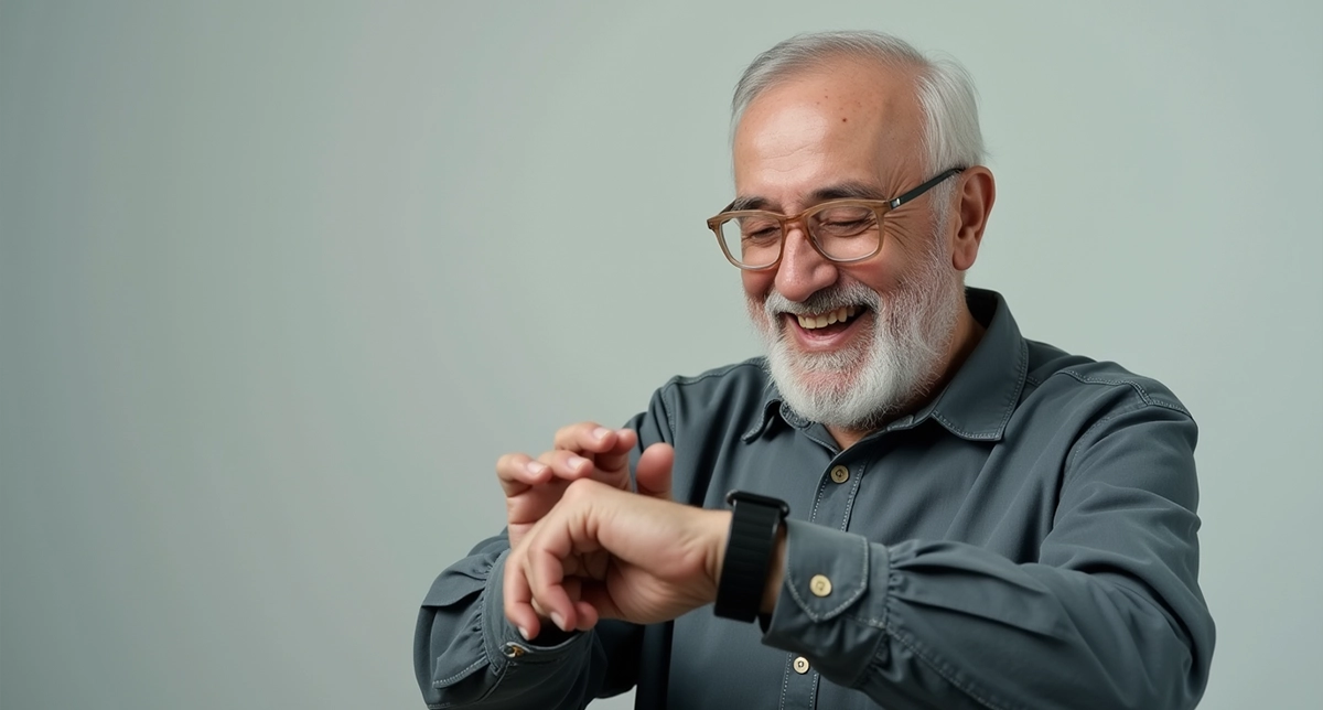 عکس شخصی سال خورده دارای ساعت هوشمند