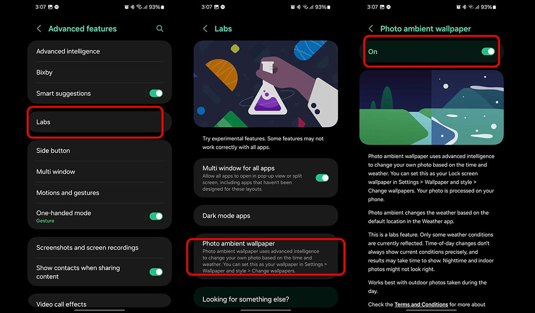 آموزش مراحل فعال کردن قابلیت Photo Ambient در رابط کاربری One UI 6.1