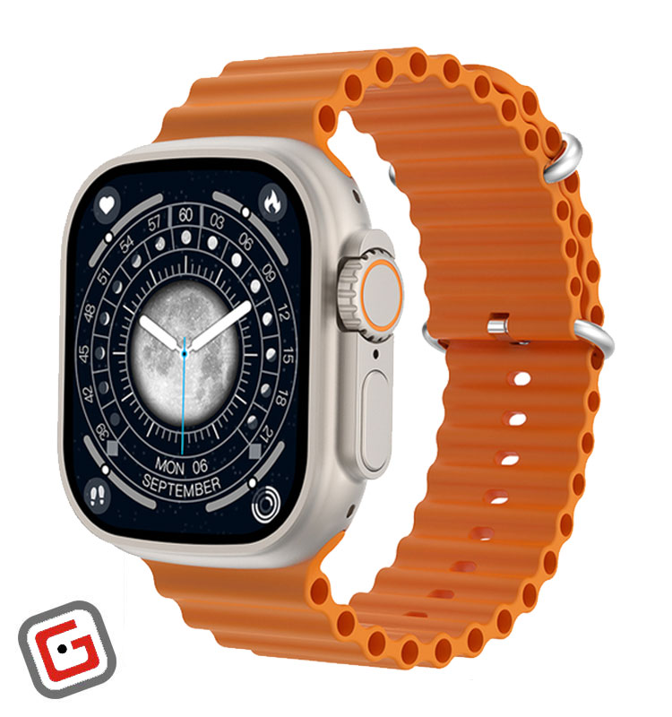 ساعت هوشمند مدل HK8 Pro Max در رنگ نارنجی از نمای سه رخ