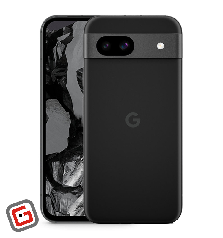 گوگل پیکسل  8a رنگ مشکی از نمای روبه رو و پشت در کنار هم