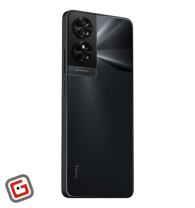 گوشی موبایل تی‎‎‎‎‎سی‎‎‎‎‎ال 50 SE رنگ خاکستری از نمای پنل پشت به صورت سه رخ