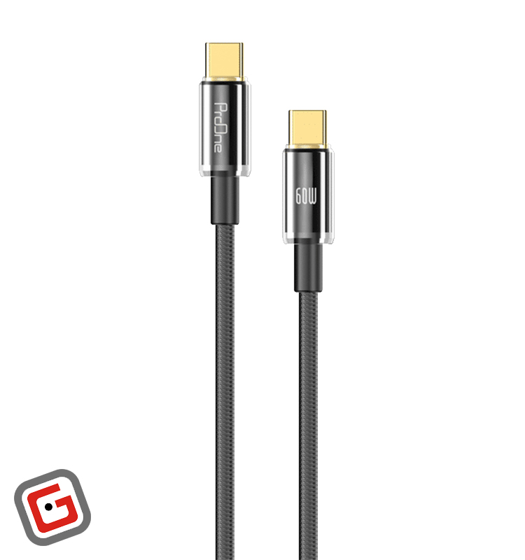 کابل شارژ 60 واتی Type-C پرووان مدل PCC119 به طول 1 متر