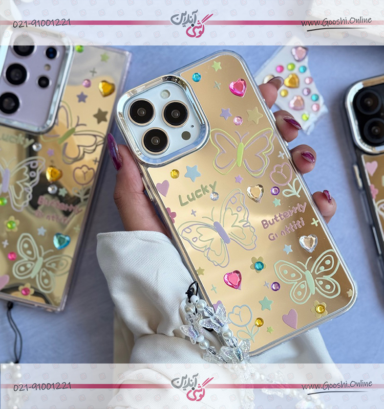 قاب نقاشی پروانه آینه ای با آویز آیفون (کدC2056)