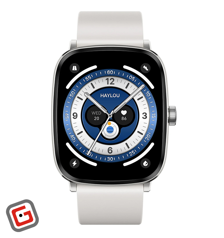 ساعت هایلو مدل RS5 با بند سفید از نمای رو‌به‌رو