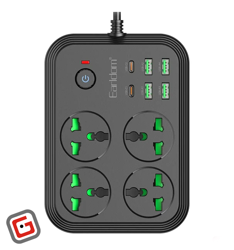 چند راهی برق هوشمند 3000 وات ارلدام مدل ES-SC25 با کابل 2 متری + شارژر USB و Type-C