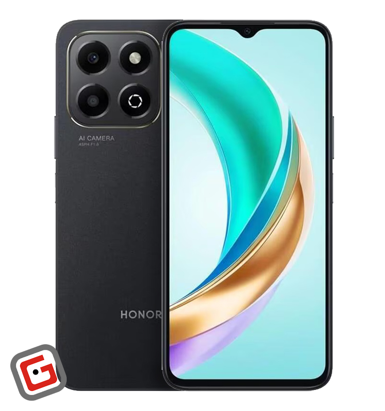 گوشی موبایل آنر مدل X6b رنگ مشکی از نمای پنل پشت و جلو در کنار هم