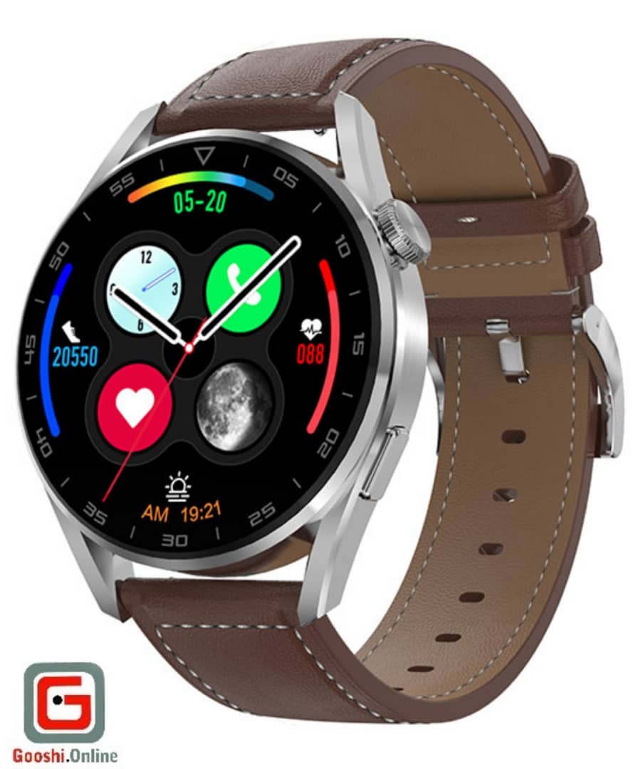 ساعت هوشمند NO.1 مدل DT3 Pro 45mm از نمای کناری سمت کلیدها طرح چرم قهوه ای