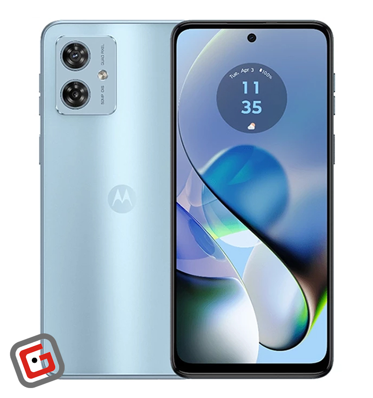 گوشی موبایل موتورولا مدل Moto G54 5G رنگ آبی روشن از نمای جلو و پشت