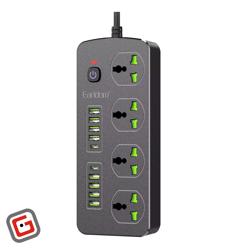 چند راهی برق هوشمند 3000 وات ارلدام مدل ES-SC11 با کابل 2 متری + شارژر USB و Type-C