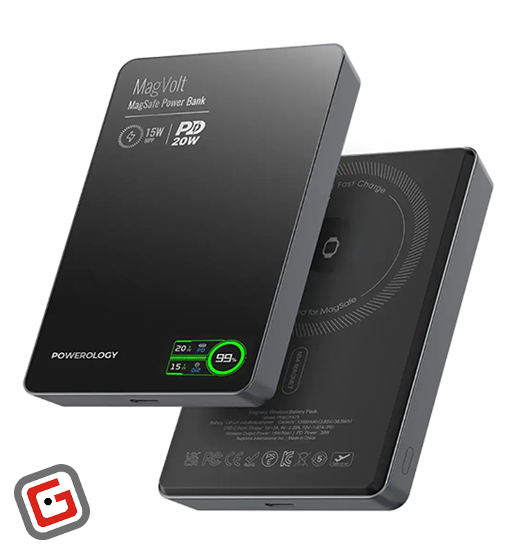 پاوربانک پاورولوژی مدل magvolt PPBCHA75BK با ظرفیت 10000 میلی آمپر ساعت